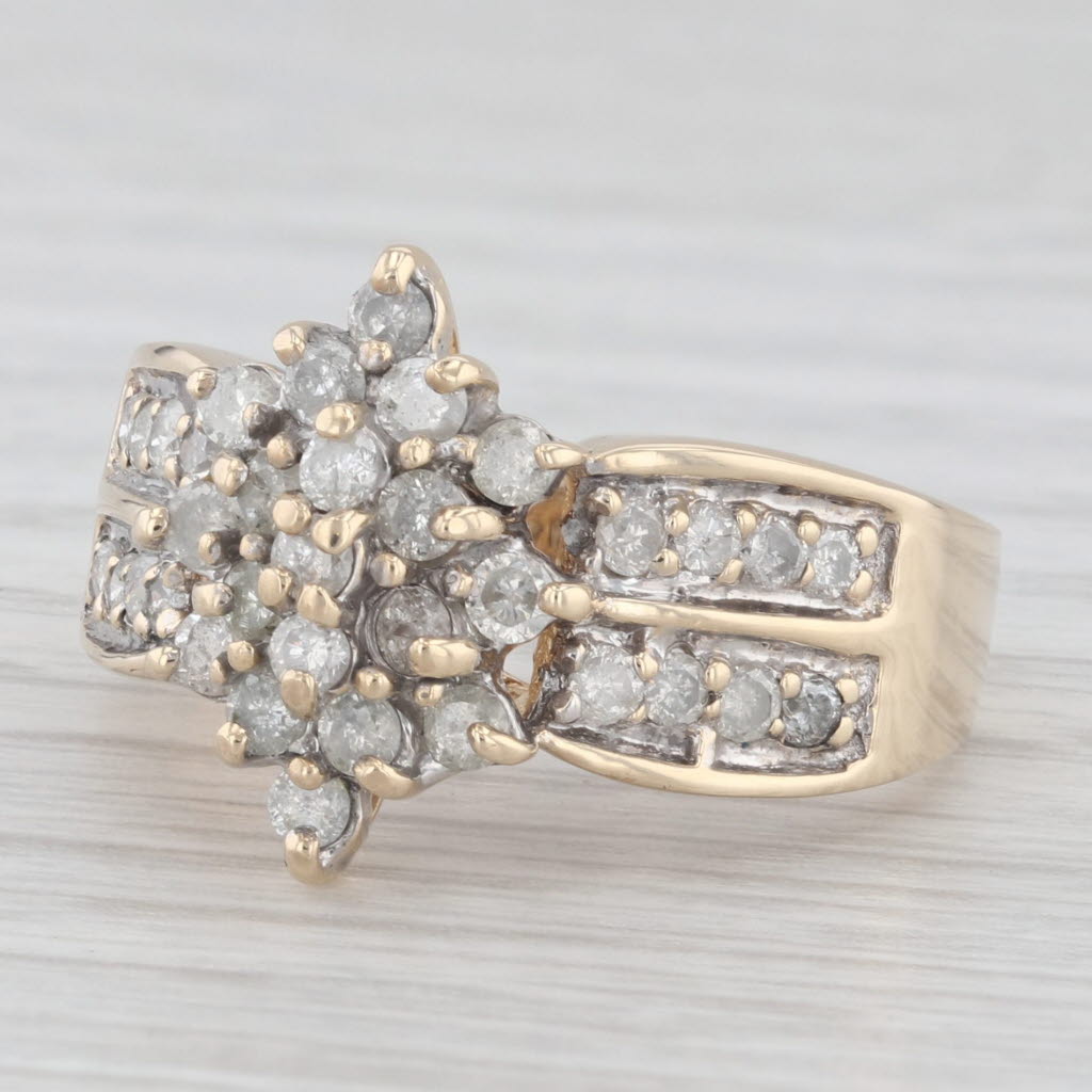 Light Gray 0.80ctw Diamond Cluster Ring 10k Yellow Gold Size 7.25