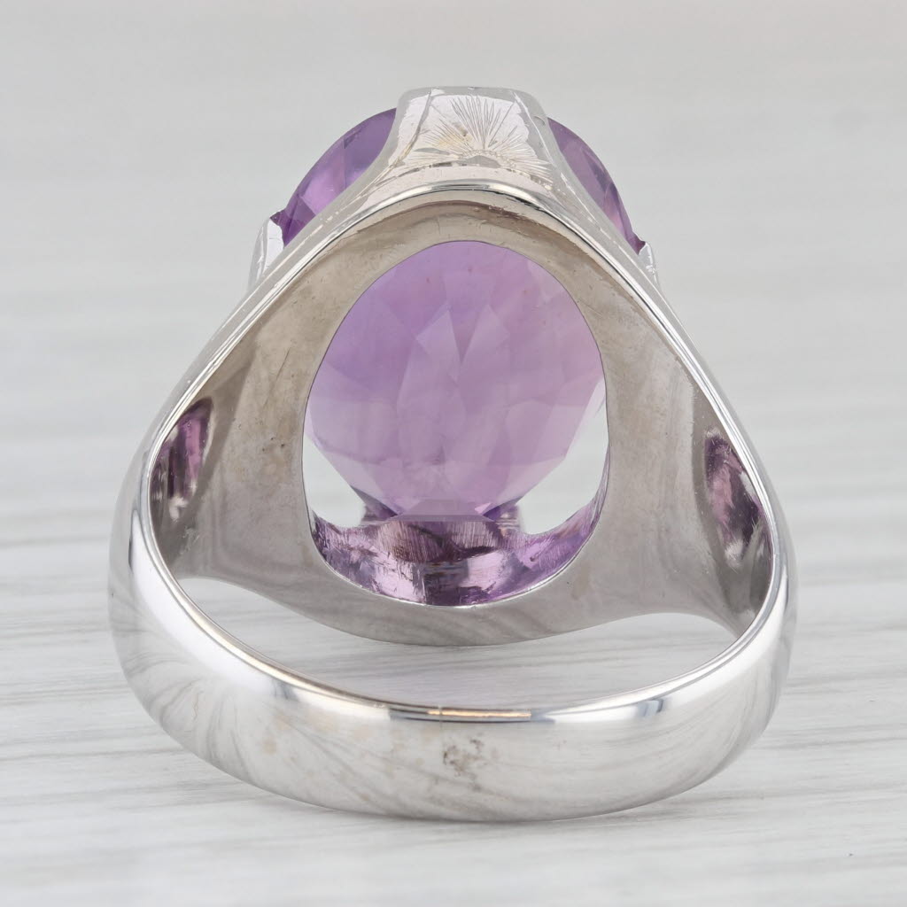 Light Gray 11.50ct Oval Amethyst Ring 13k Gold Solitaire Cocktail Vintage Hand Engraved