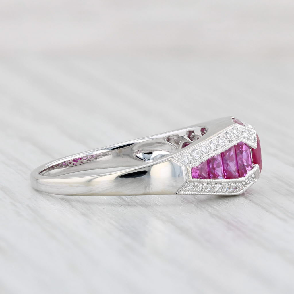 Light Gray New Beverley K 1.85ctw Ruby Diamond Ring 14k White Gold Size 7.25 Art Deco Style