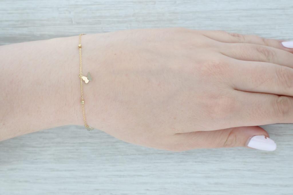 Gray New Small Butterfly Charms Fringe Bracelet 7" Cable Chain 14k Yellow Gold