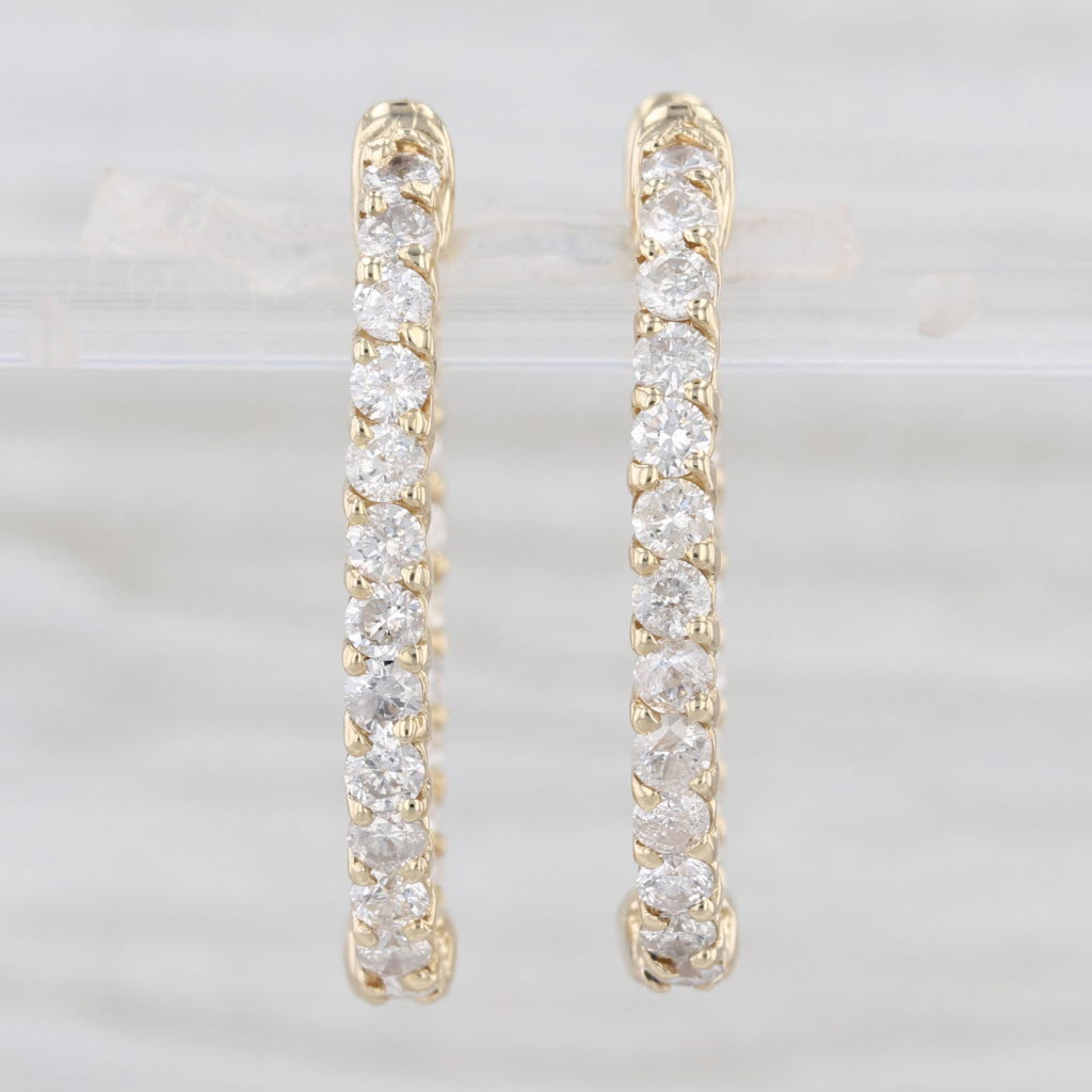 2.40ctw Diamond Insideout Hoop Earrings 14k Yellow Gold Snap Top Hinged