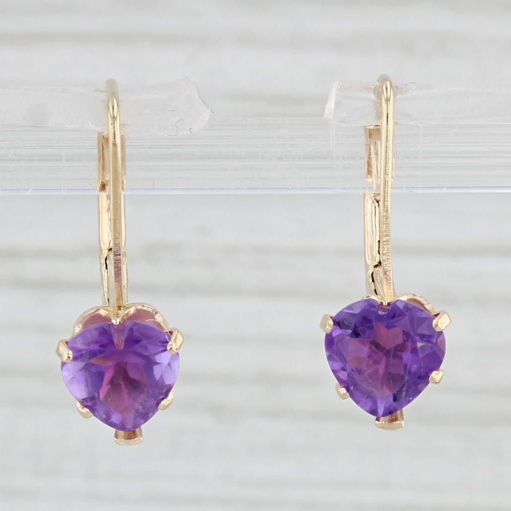 Light Gray 1.30ctw Amethyst Heart Earrings 14k Yellow Gold Pierced Drops