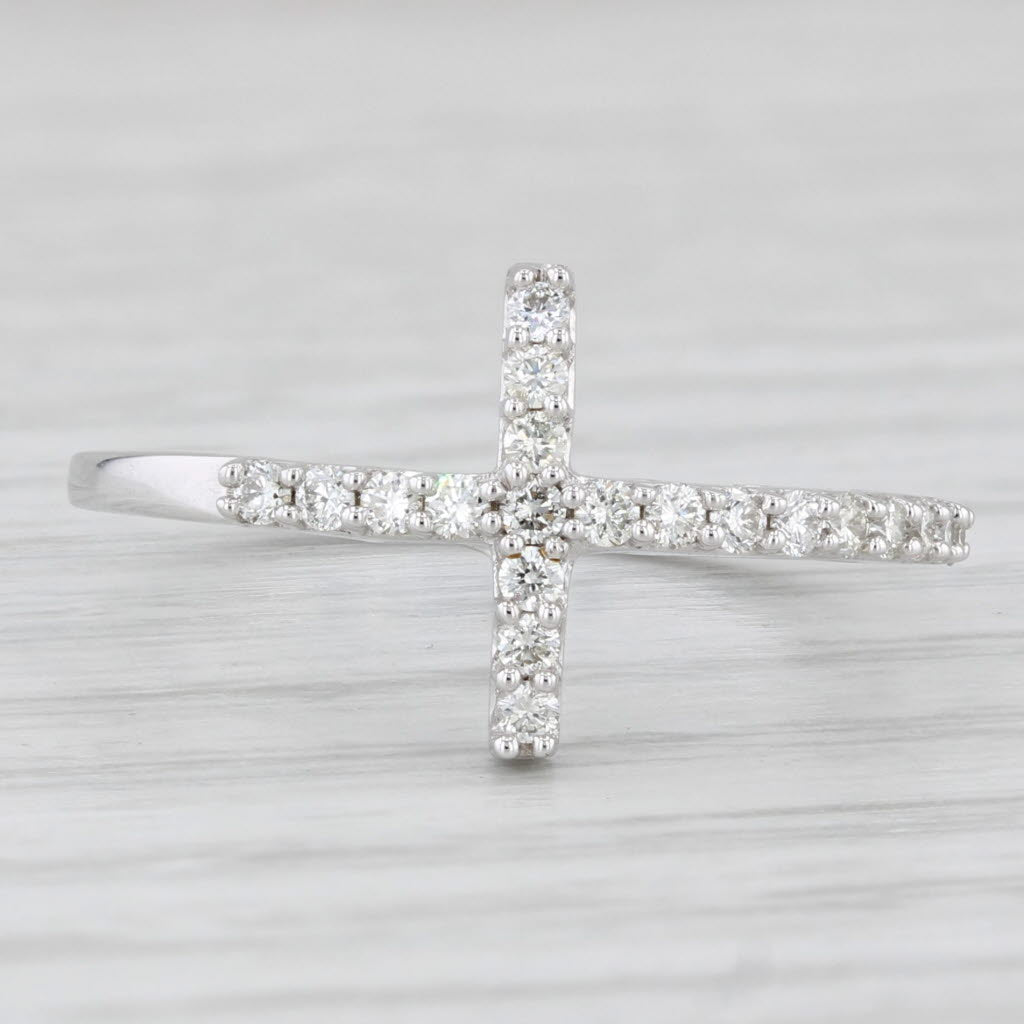 Light Gray New 0.25ctw Diamond Cross Ring 14k White Gold Size 6.25