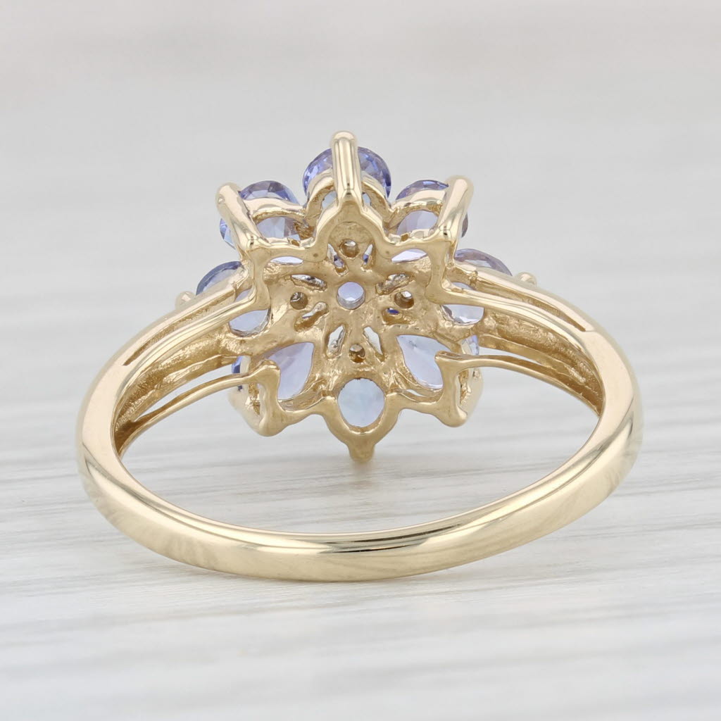 Light Gray 0.82ctw Tanzanite Diamond Flower Cluster Ring 14k Yellow Gold Size 7