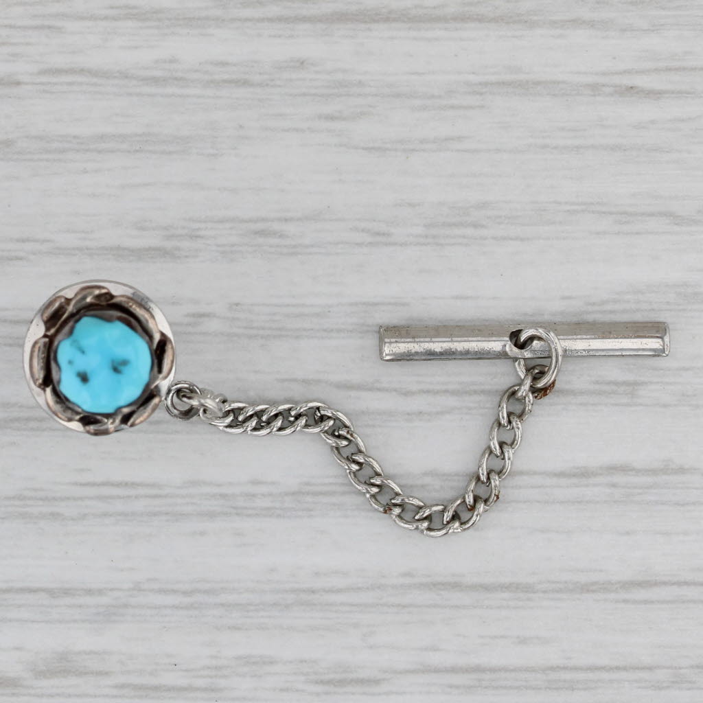Vintage Turquoise Tie Tac Pin Sterling Silver Handmade Indian New Old Stock