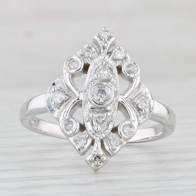 Light Gray 0.25ctw Diamond Cluster Ring 10k White Gold Size 8.25 Vintage