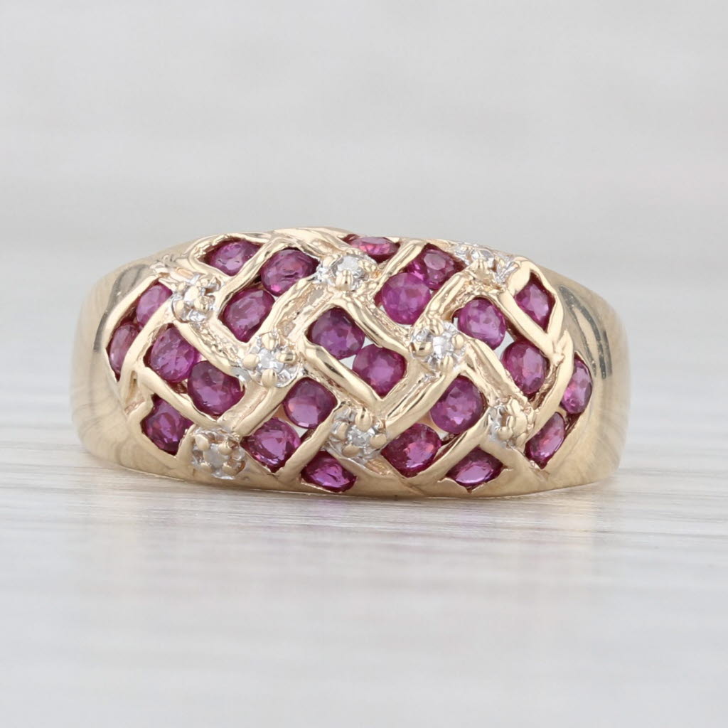 0.84ctw Ruby Diamond Cross Hatch Ring 14k Yellow Gold Size 7.5