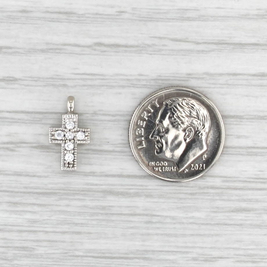 Small Cubic Zirconia Cross Pendant 10k White Gold Charm