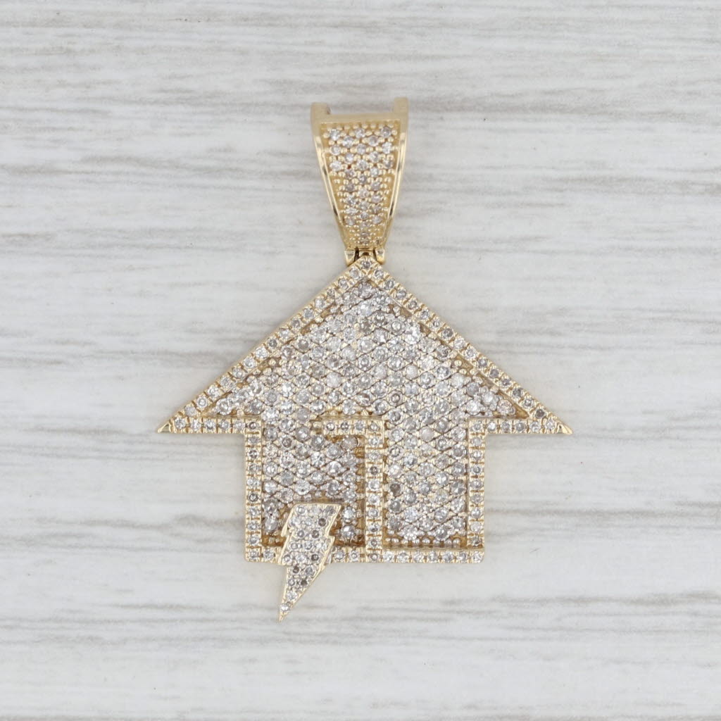 0.97ctw Pave Diamond House Lighting Pendant 10k Yellow Gold
