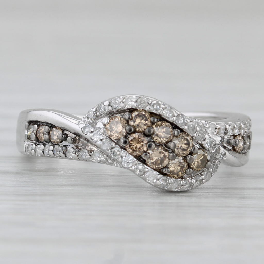 Gray 0.39ctw Champagne White Diamond Bypass Ring 10k White Gold Size 7 WDC