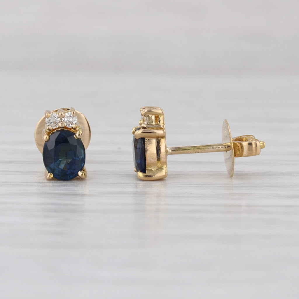 1.48ctw Blue Sapphire Diamond Stud Earrings 18k Yellow Gold Studs