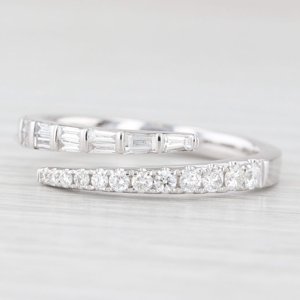 Light Gray New 0.46ctw Diamond Bypass Wedding Band 14k White Gold Stackable Adjustable Ring