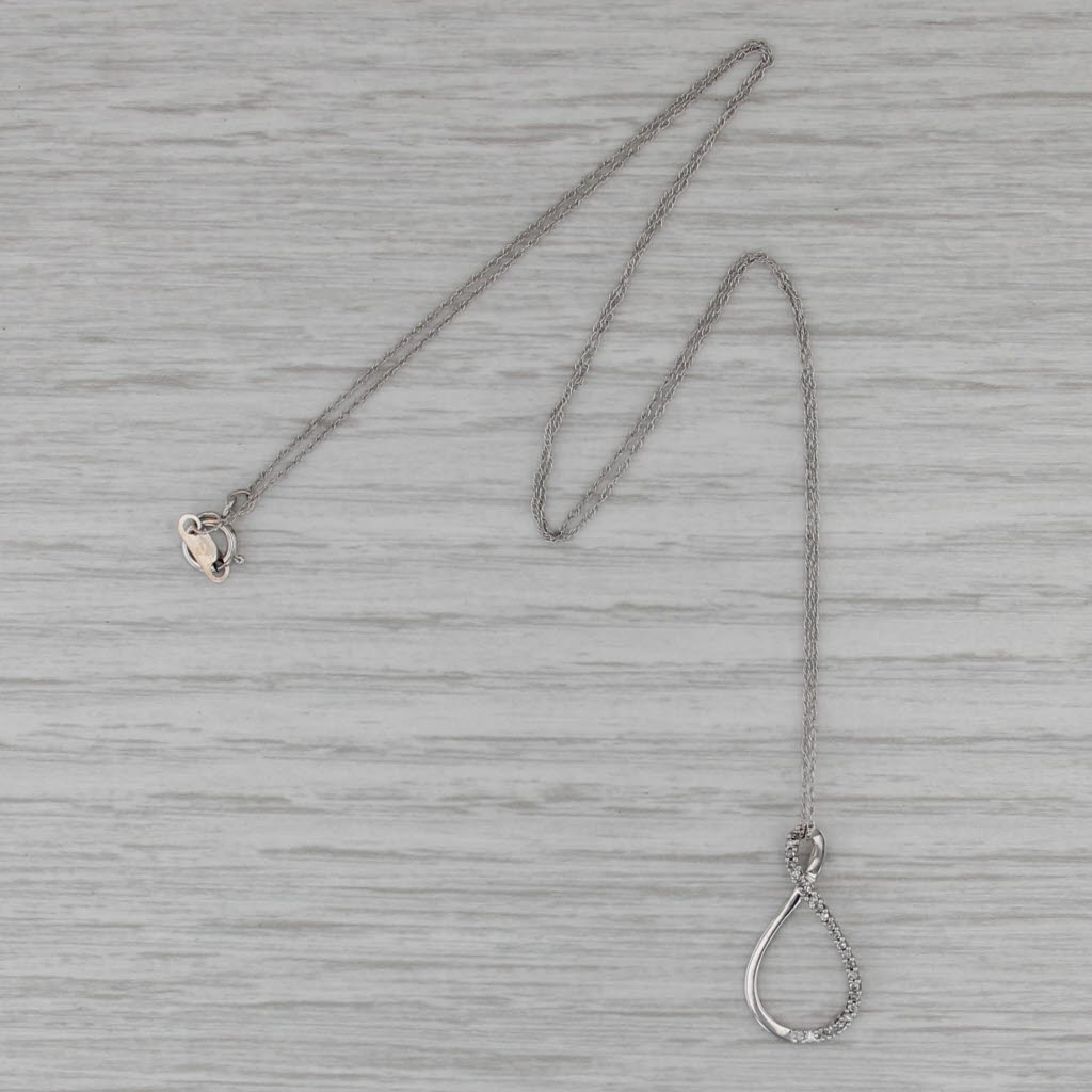 Diamond Figure 8 Inifinity Knot Pendant Necklace 10k White Gold 18" Rope Chain