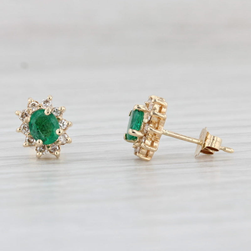 0.95ctw Emerald Diamond Halo Stud Earrings 14k Yellow Gold