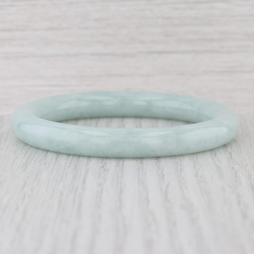 Green Jadeite Jade Bangle Bracelet 7.75” 9.8mm Stackable Statement