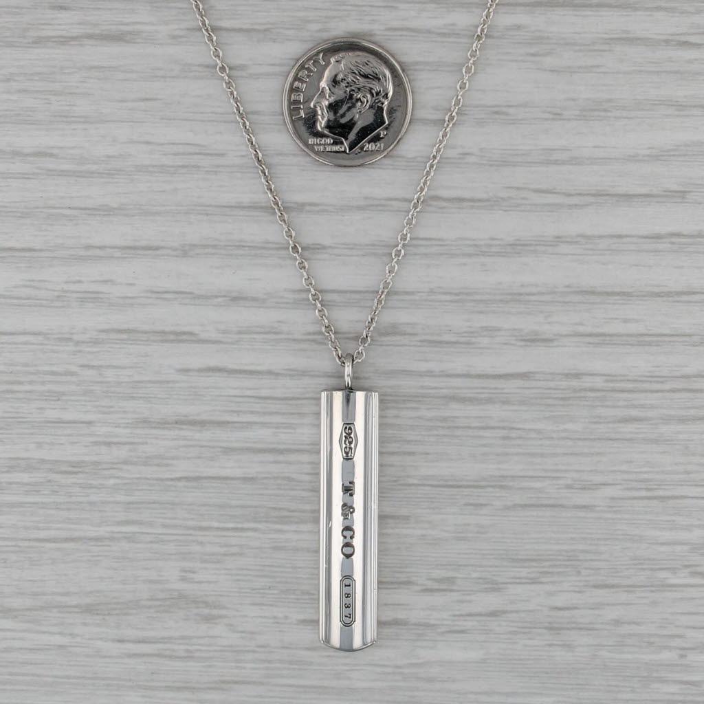 Tiffany & Co 1837 2001 Bar Pendant Necklace w/ Pouch Sterling Silver 18" Chain