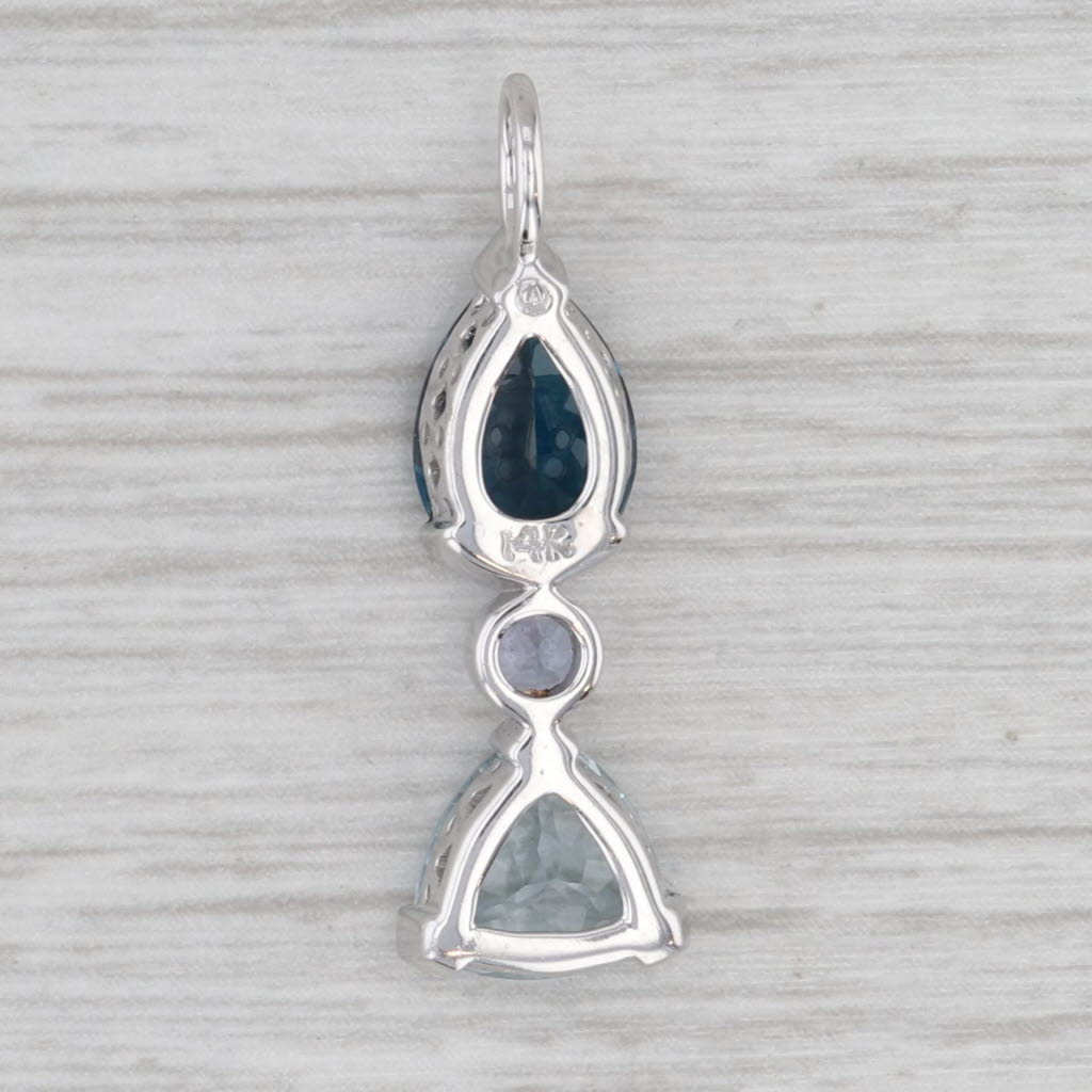 Gray 3.70ctw Aquamarine London Blue Topaz Tanzanite Drop Pendant 14k White Gold