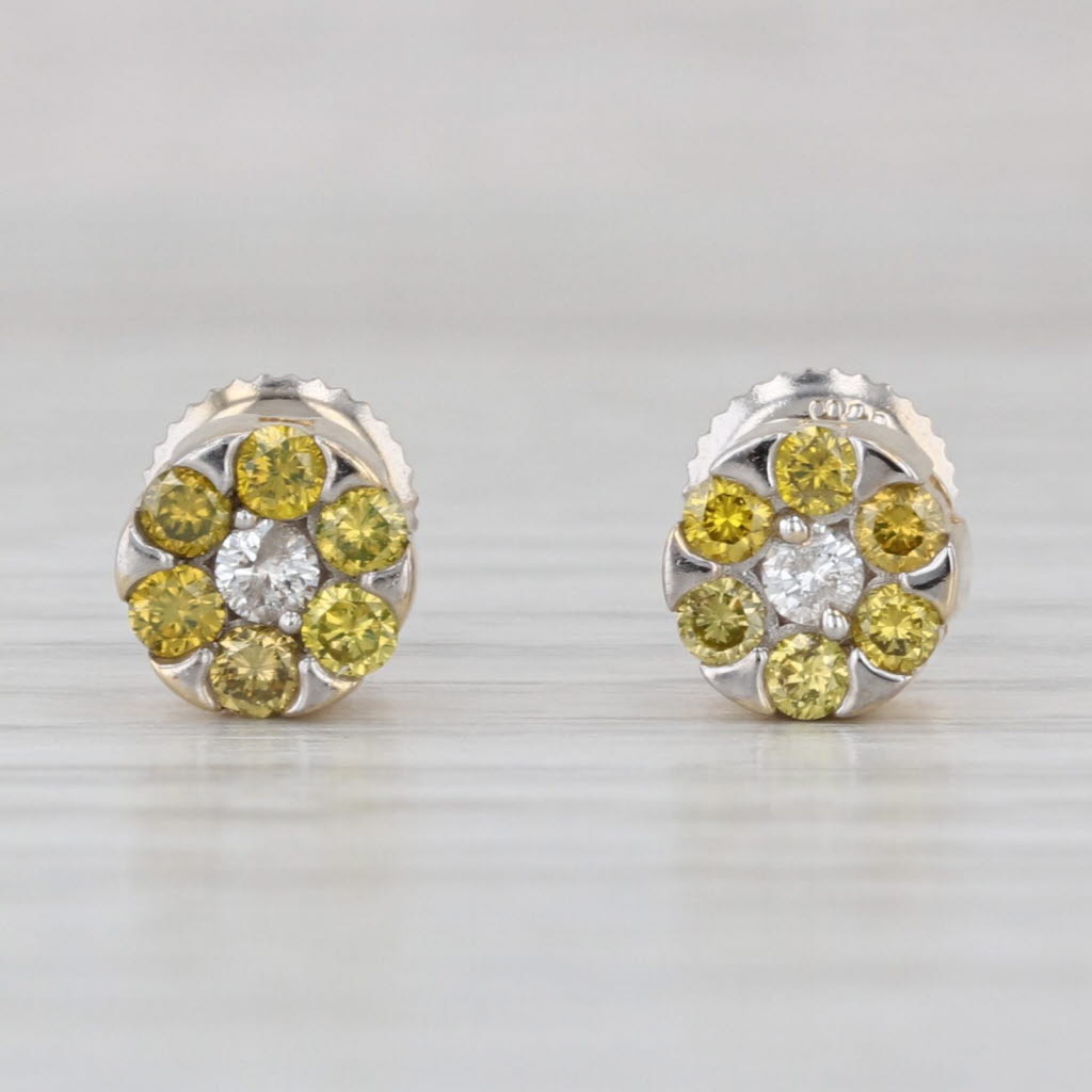 0.44ctw Yellow White Gold Diamond Flower Stud Earrings 14k Gold Studs
