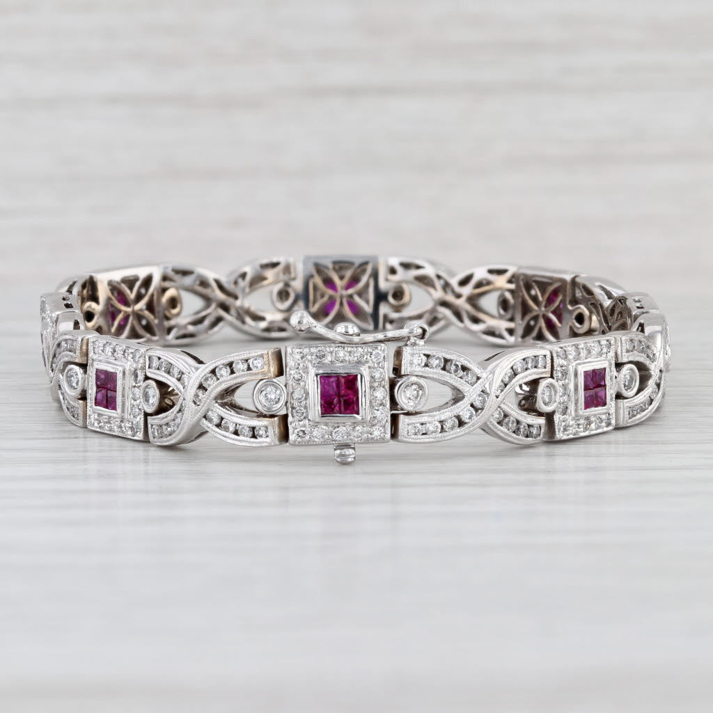 4.48ctw Ruby Diamond Figure-8 Bracelet 18k White Gold 7.5" 8.6mm