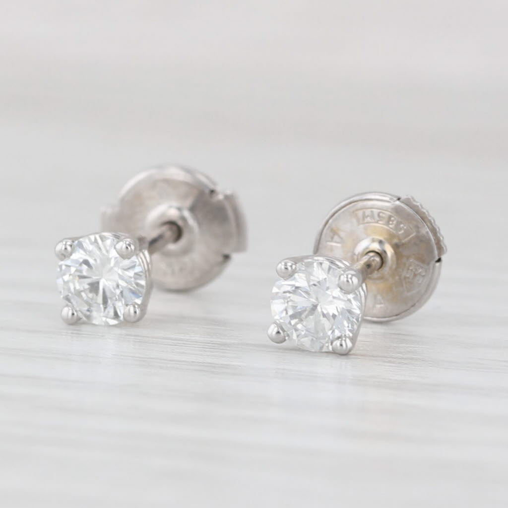 Light Gray 0.50ctw Round Solitaire Diamond Stud Earrings 14k White Gold Clutch Backs
