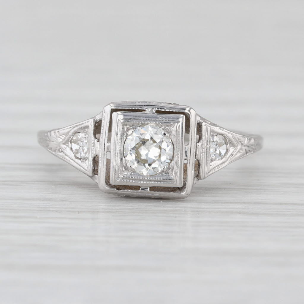 Art Deco 0.31ctw Diamond Engagement Ring 14k White Gold Size 5.5 Old European