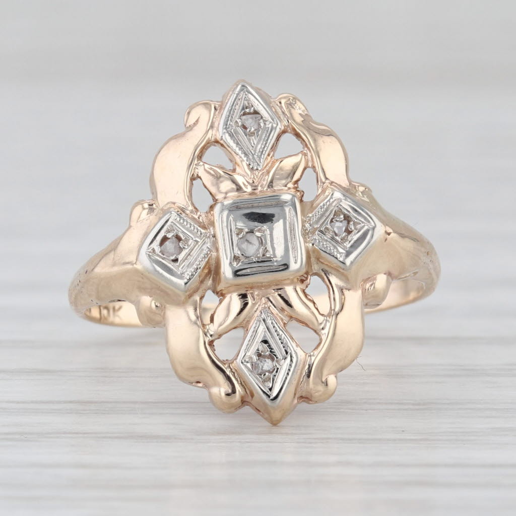 Vintage Openwork Diamond Ring 10k Yellow Gold Size 6.25