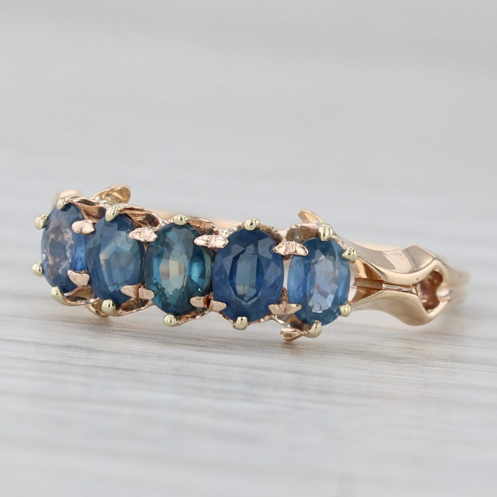 Light Gray Vintage 1.25ctw Blue Sapphire Ring 10k Rose Gold Stackable Size 6.5