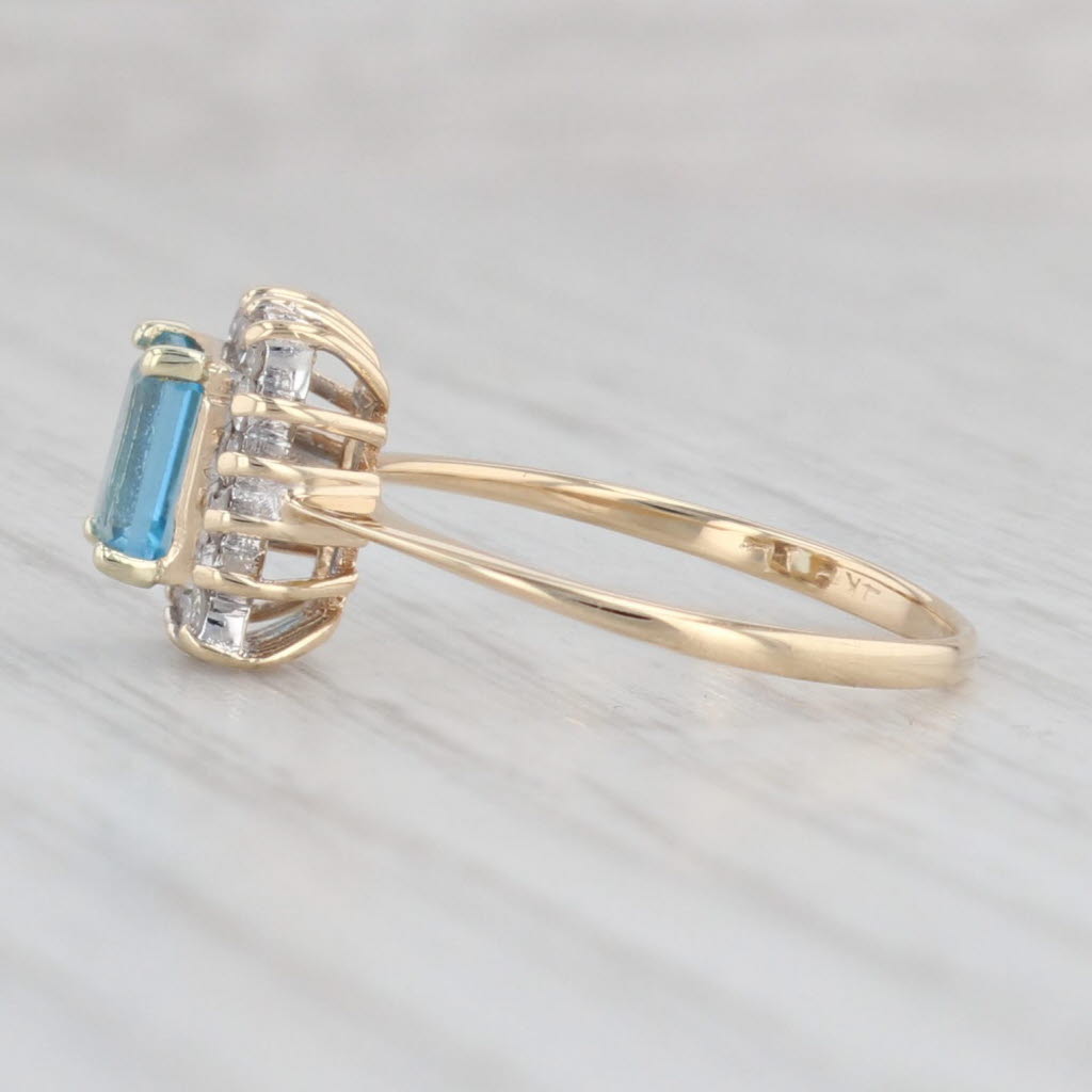 Light Gray 0.84ctw Emerald Cut Blue Topaz Diamond Halo Ring 14k Gold Size 5.5 Engagement