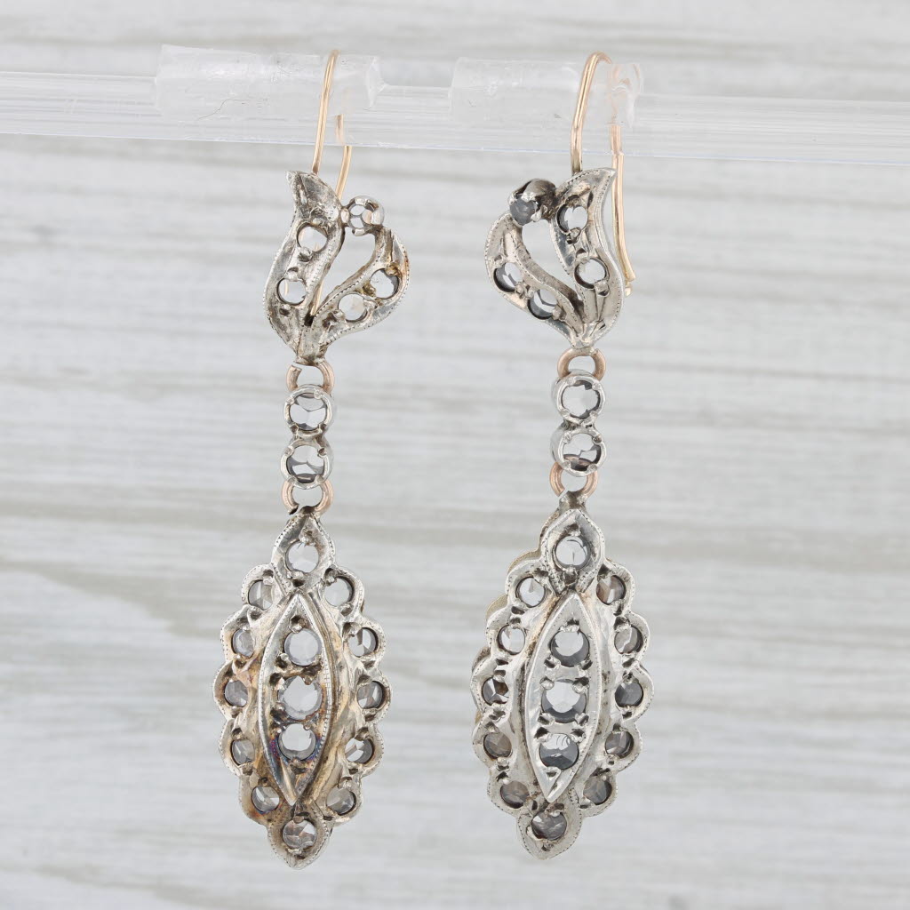 Light Gray Vintage Lab Created Colorless Sapphire Dangle Earrings 10k Gold Silver