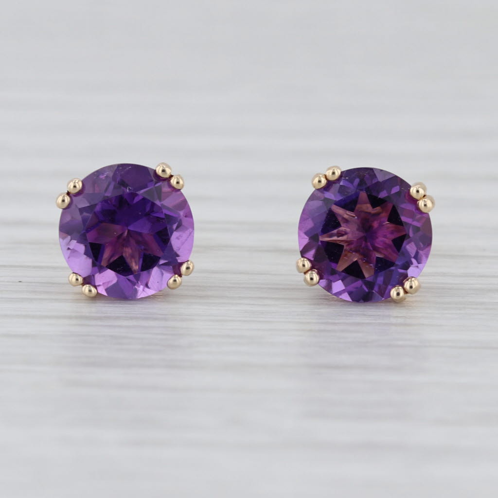 3.50ctw Amethyst Round Solitaire Stud Earrings 14k Yellow Gold Studs