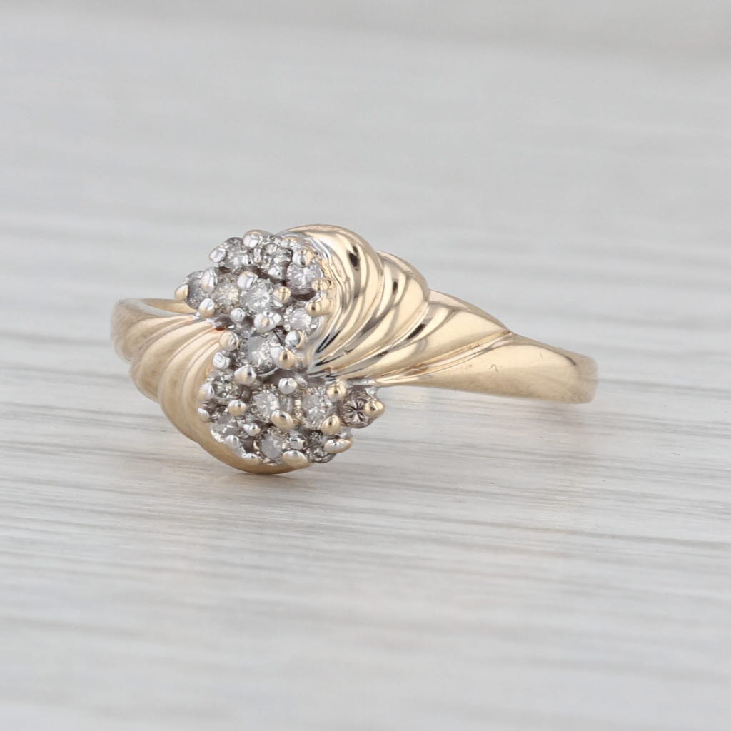 0.23ctw Diamond Cluster Bypass Ring 10k Yellow Gold Size 7