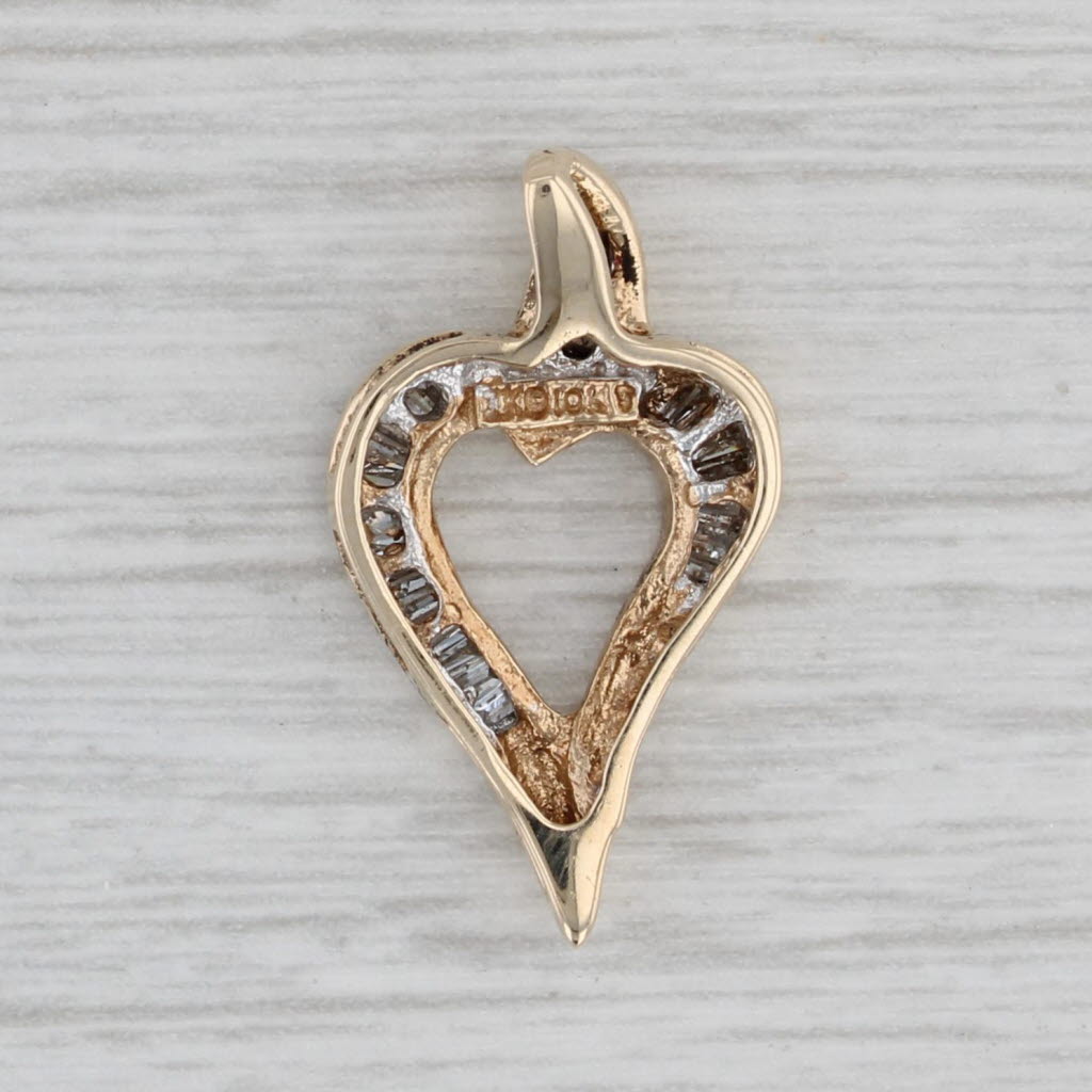 Gray 0.20ctw Diamond Baguette Open Heart Pendant 10k Yellow Gold
