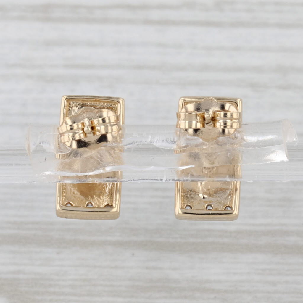 Blue Green Opal Diamond Stud Earrings 14k Yellow Gold Studs
