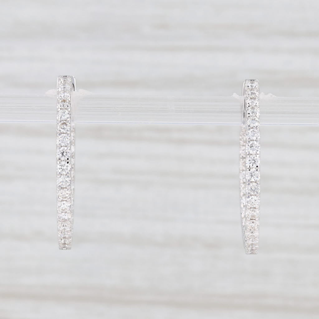 New 1.12ctw Diamond Inside Out Hoop Earrings 14k White Gold Pierced Round Hoops