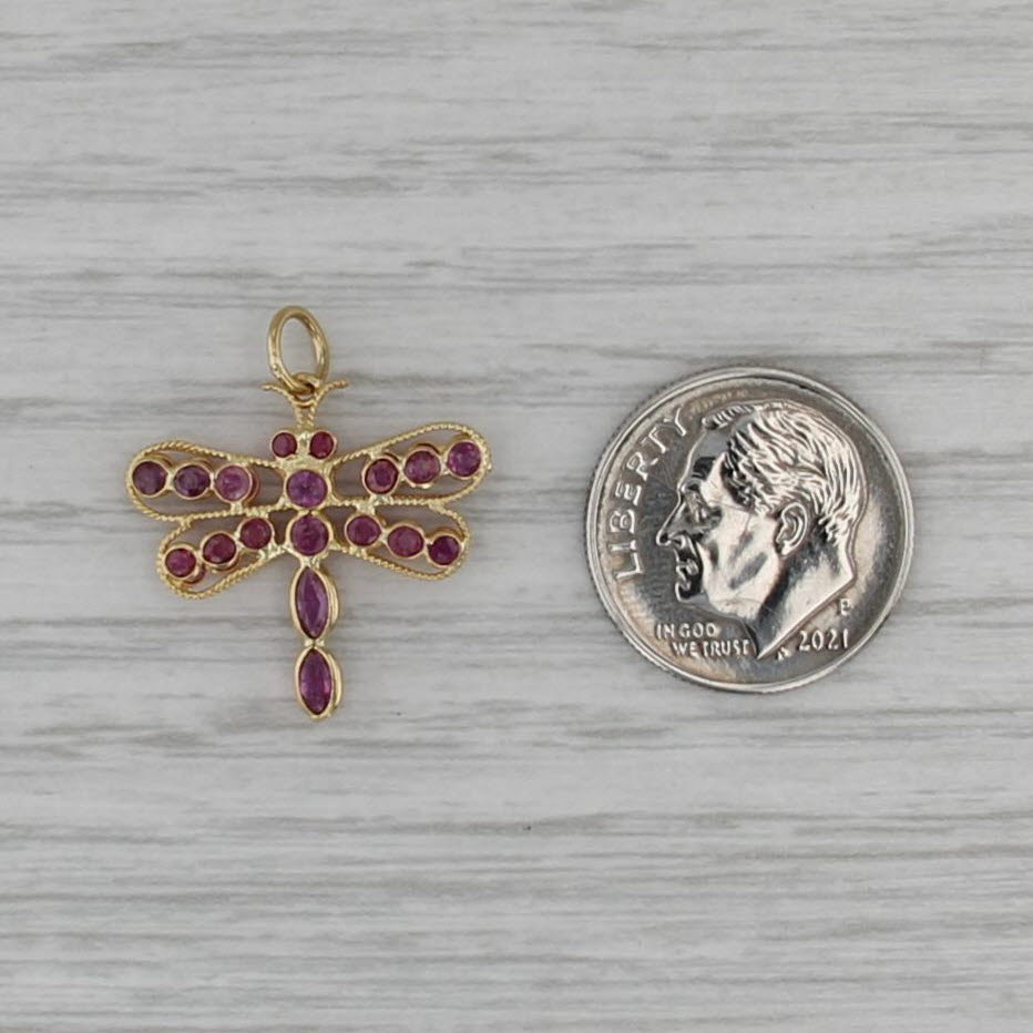 1.90ctw Ruby Dragonfly Pendant 18k Yellow Gold Charm