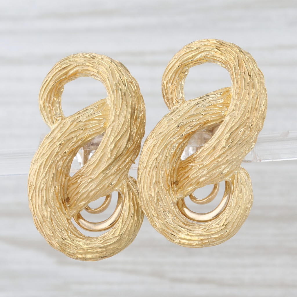 Light Gray Vintage David Webb Infinity Knot Drop Earrings 18k Yellow Gold Clip On