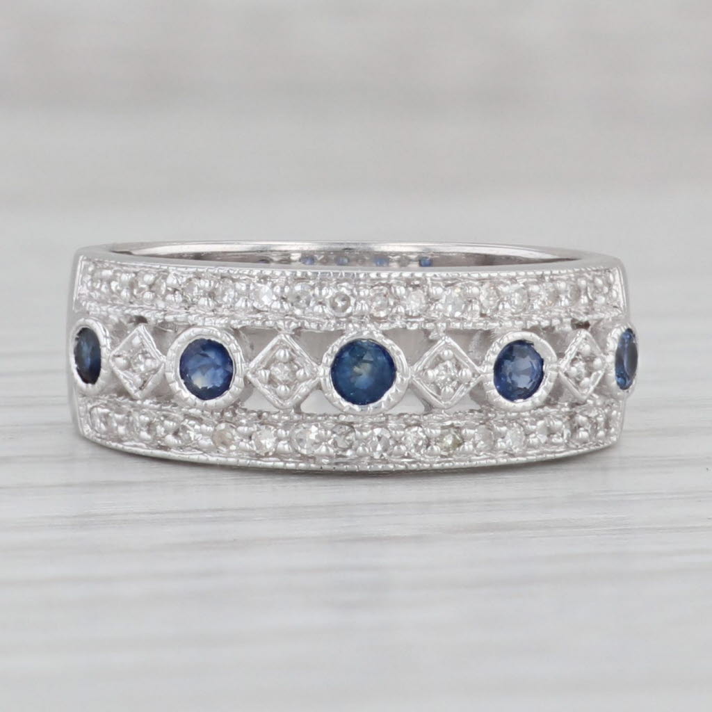 Gray 0.42ctw Blue Sapphire Diamond Ring 14k White Gold Stackable Wedding Band Size 7