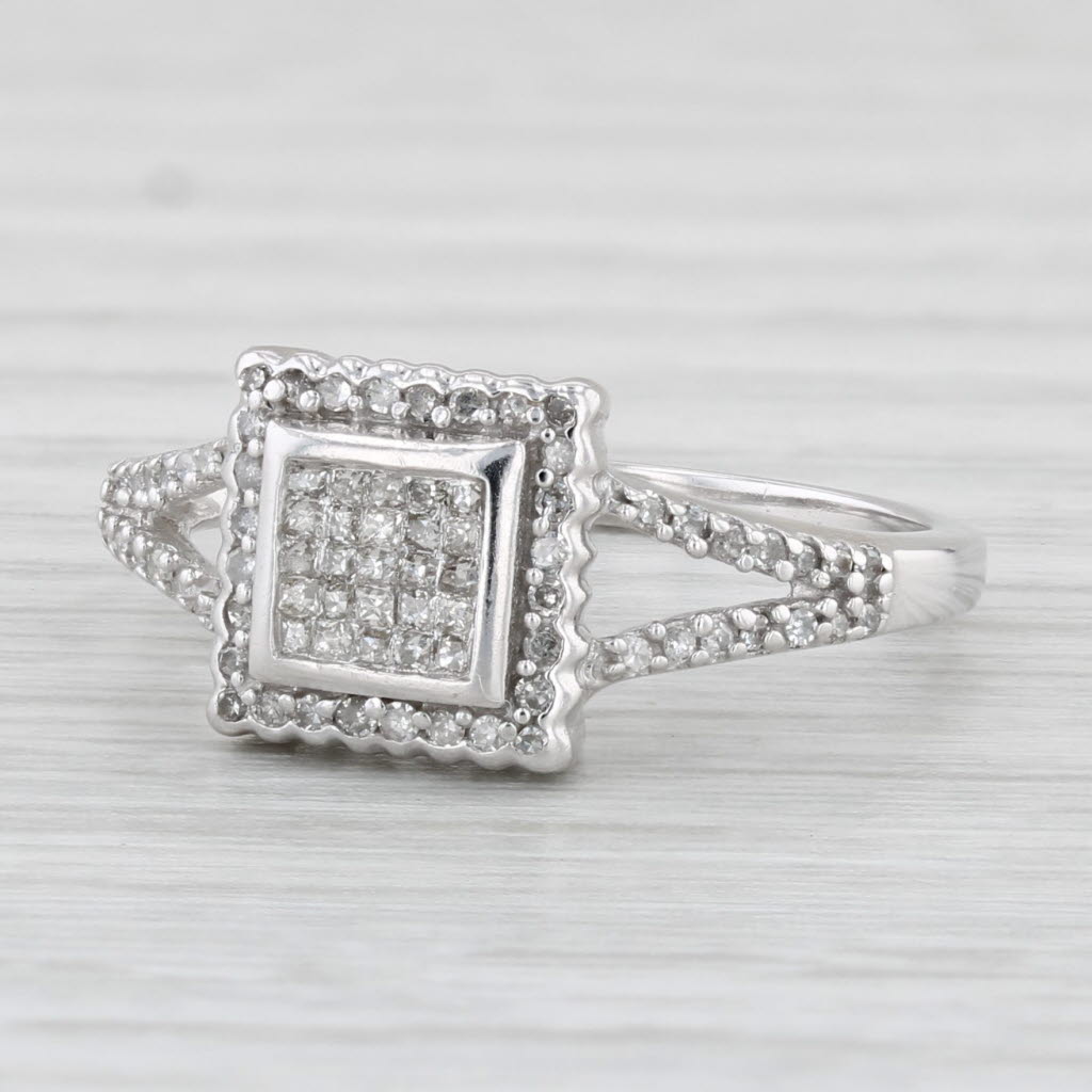Light Gray 0.30ctw Diamond Halo Ring 10k White Gold Size 7 Engagement