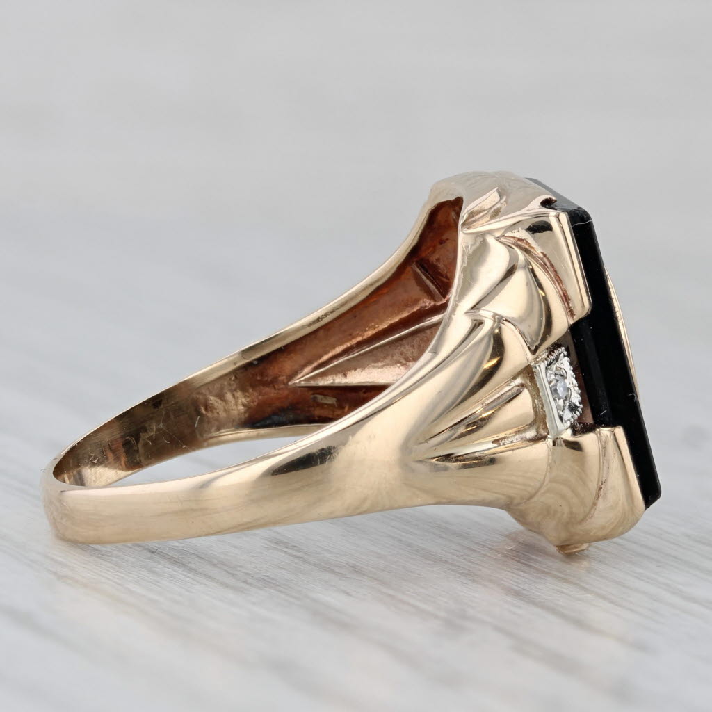 Gray Vintage Letter Initial G Signet Ring 10k Yellow Gold Size 10.25 Diamond Accents