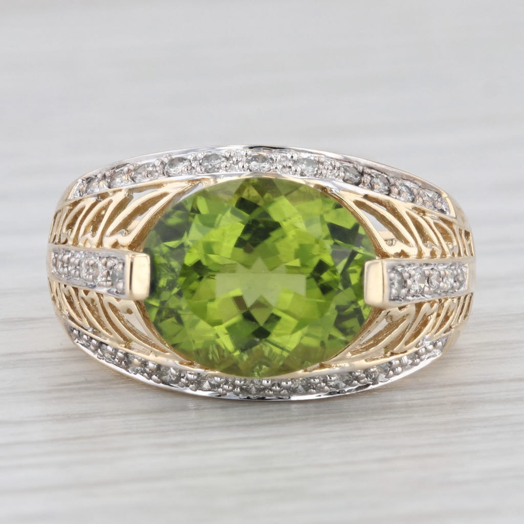 Light Gray 6.09ctw Peridot Diamond Ring 14k Yellow Gold Size 9 Heart Accents Cocktail