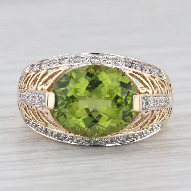 6.09ctw Peridot Diamond Ring 14k Yellow Gold Size 9 Heart Accents Cocktail