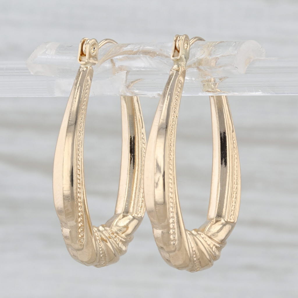 Oval Twist Hoop Earrings 14k Yellow Gold Snap Top Oval Hoops