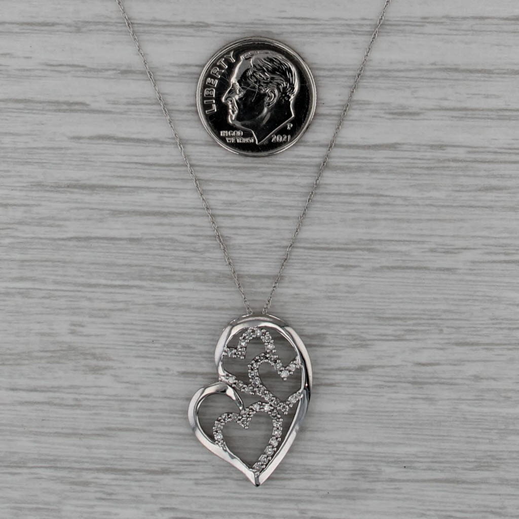 0.23ctw Openwork Diamond Hearts Pendant 10k White Gold 18.5" Rope Chain