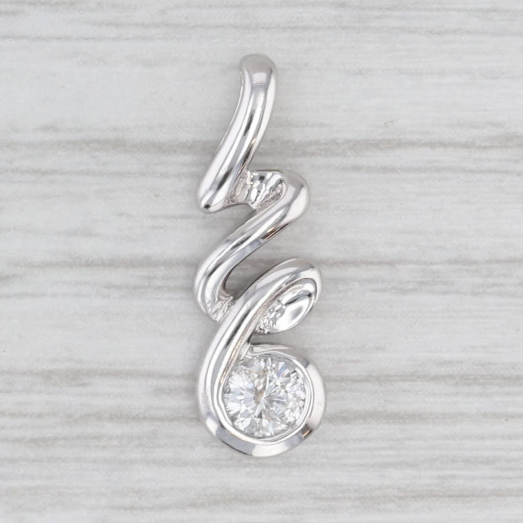 Light Gray 0.30ct Diamond Solitaire Swirl Pendant 14k White Gold