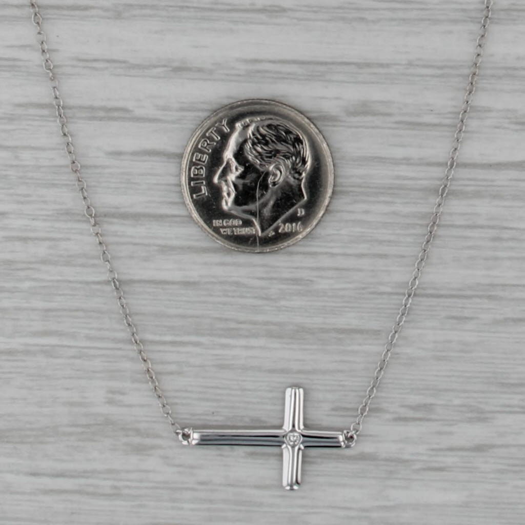 Diamond Accented Cross Pendant Necklace 14k White Gold 17" 19" Cable Chain