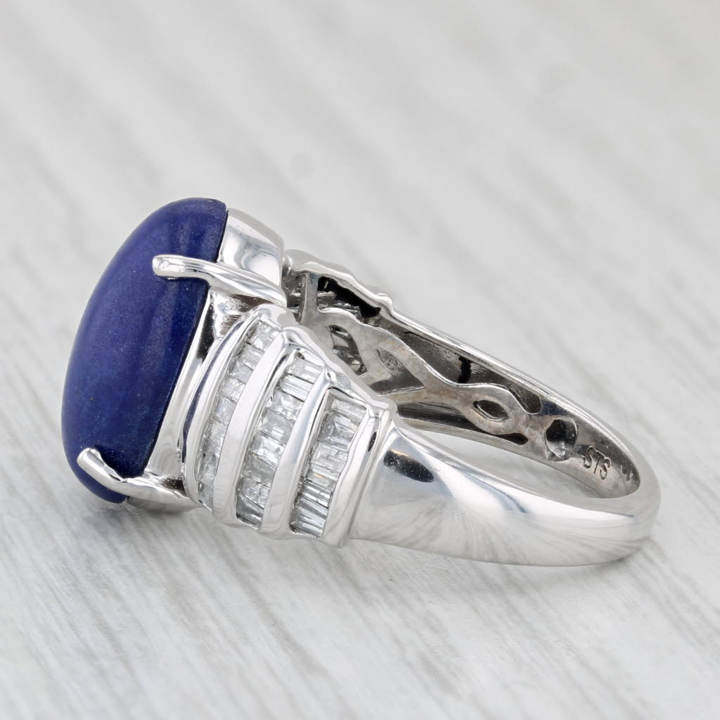 Light Gray Lapis Lazuli 1.10ctw Diamond Ring 14k White Gold Size 7.25 Oval Cabochon