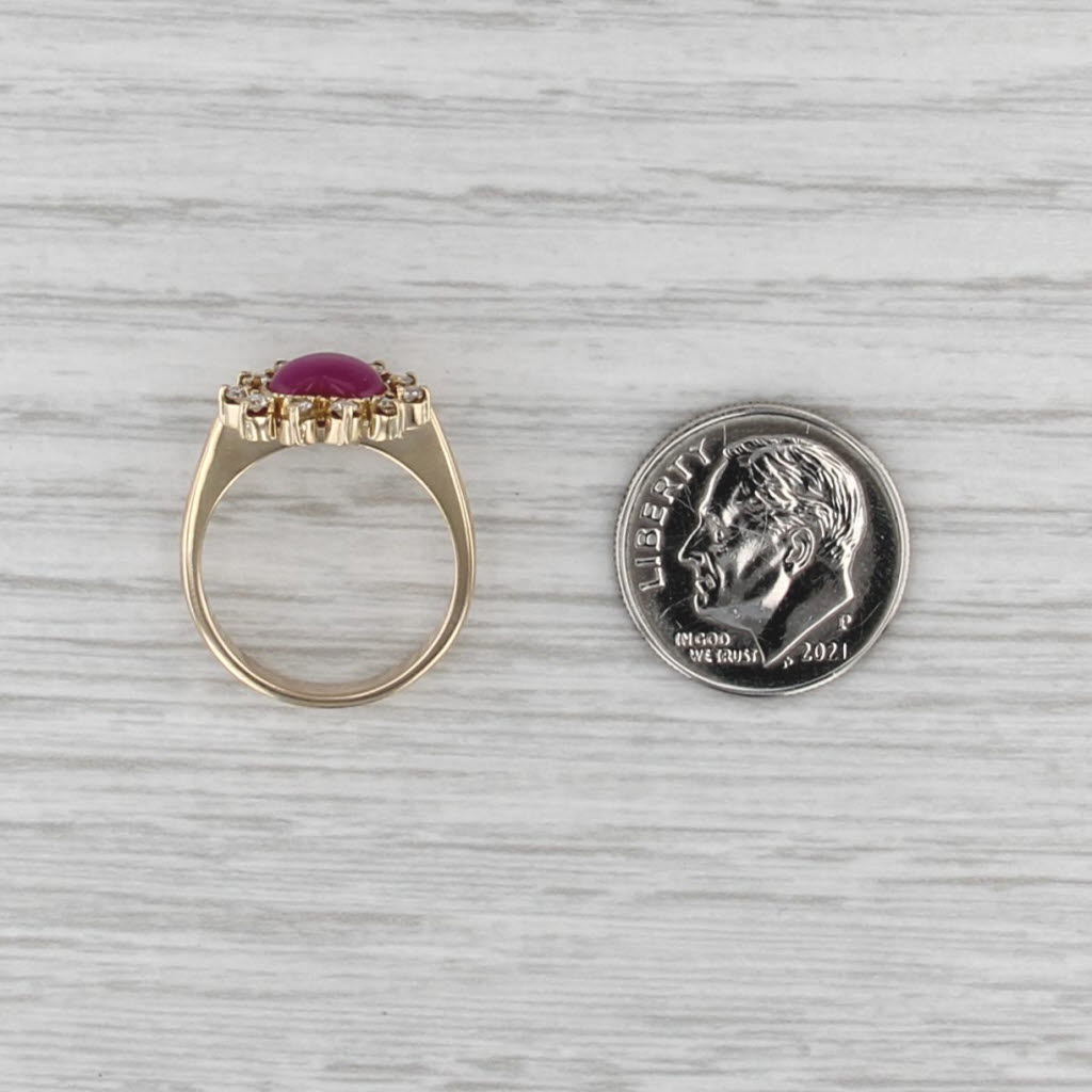 Lab Created Star Ruby Heart Cabochon Diamond Halo Ring 13k Yellow Gold Size 4.5