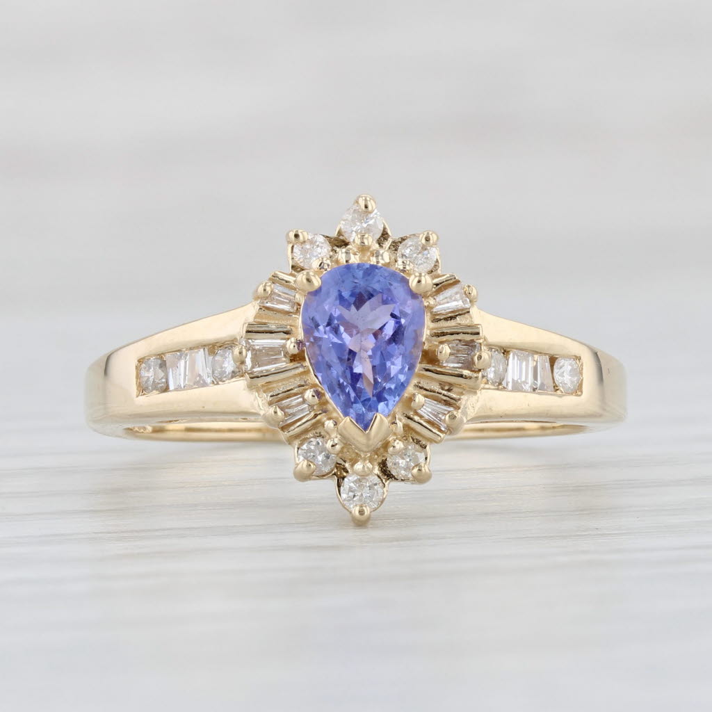 Light Gray 0.92ctw Pear Tanzanite Diamond Halo Ring 14k Yellow Gold Size 9.5