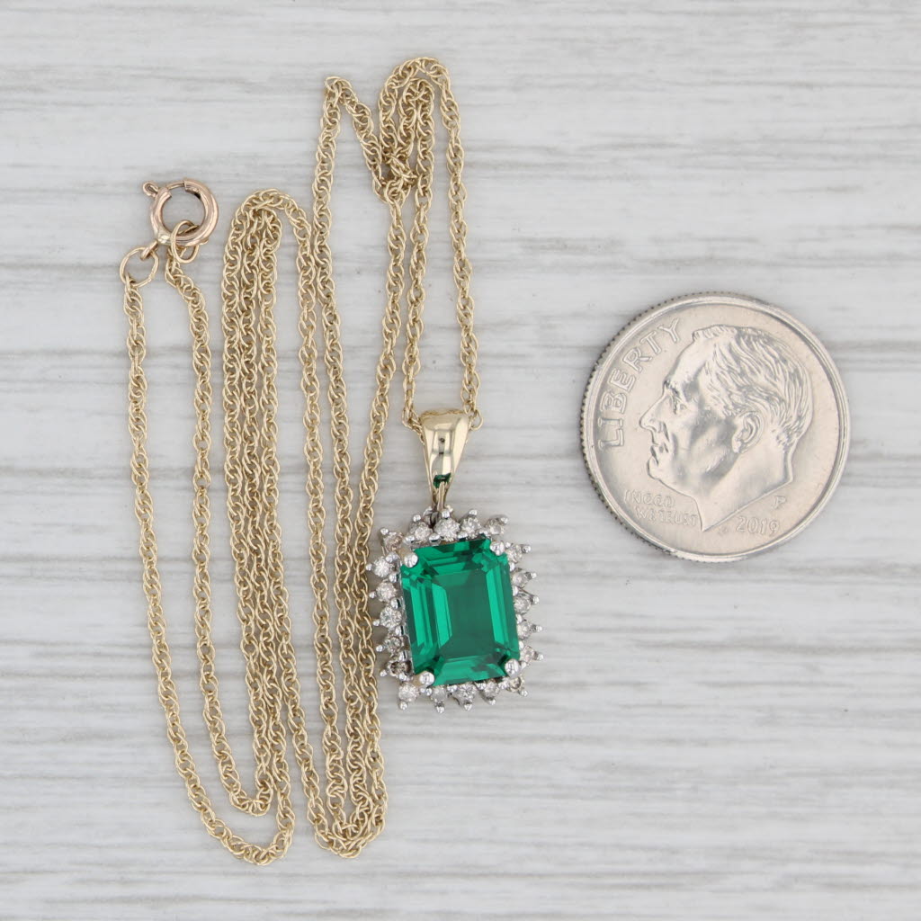 Gray 2.18ctw Lab Created Emerald Diamond Pendant Necklace 10k Gold 18" Rope Chain