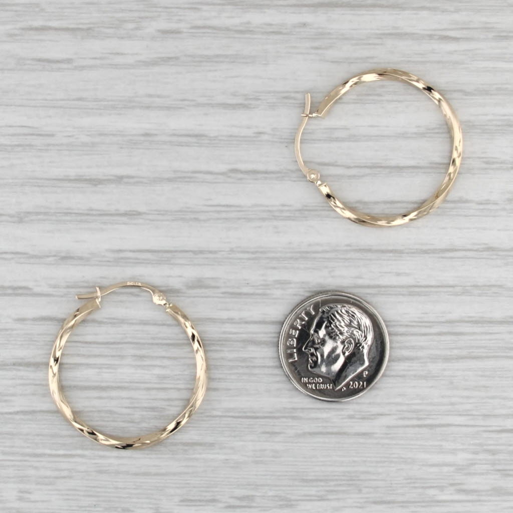 Twist Hoop Earrings 10k Yellow Gold Snap Top Posts Round Hoops 26 x 1.8 mm